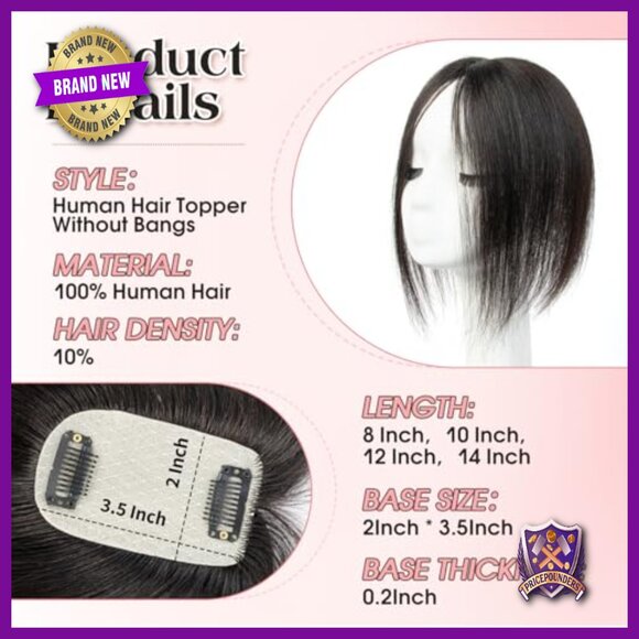 14 Inch Human Hair Topper Clip In Lightweight Secure Hold Thinning Hair